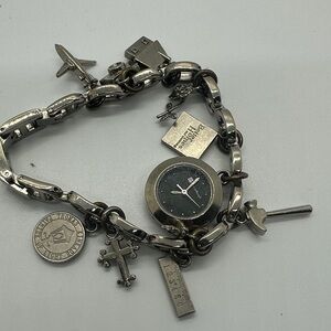 SilverToned Charm Bracelet camera house airplane flower hammer